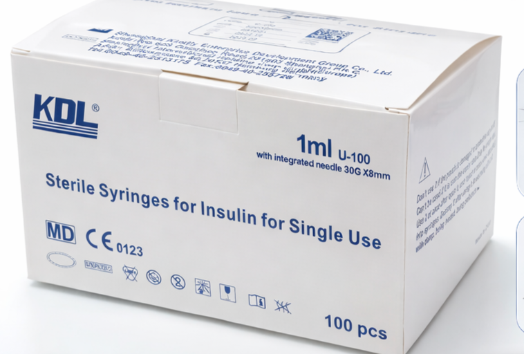 سرنجات أنسولين بإبرة مدمجة KDL – 1 مل (30G × 8 مم)100 قطعة