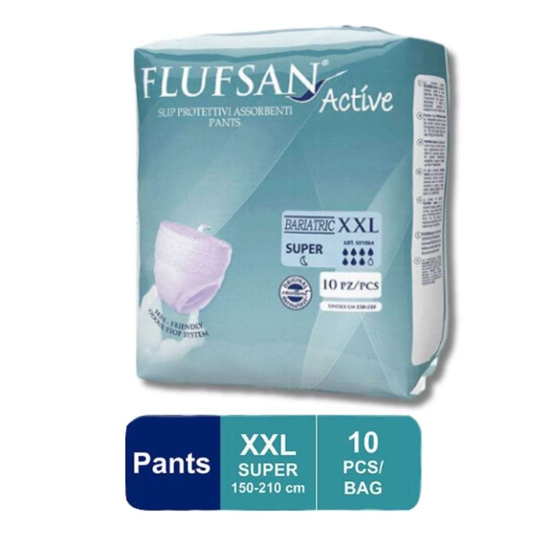 FLUFSAN فلوفسان شورت لكبار السن، مقاس كبير، 150 سم : 210 سم، 10 قطع، من إيطاليا