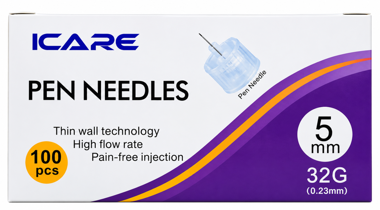 سنون قلم الأنسولين iCare مقاس 5 مم 32G – عبوة 100 سن