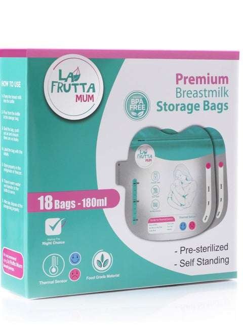 اكياس حفظ حليب الأم الفاخرة من لا فروتا (18 كيس × 180 مل)