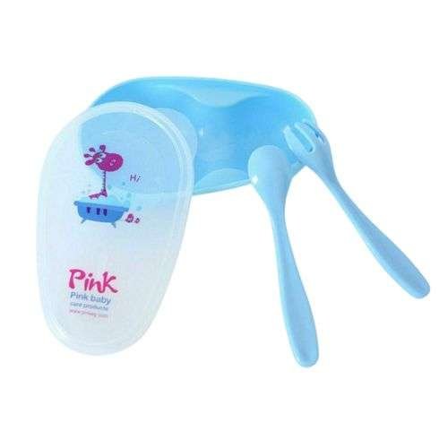 طبق أطفال مع ملعقة وشوكة - مع غطاء من pink blue