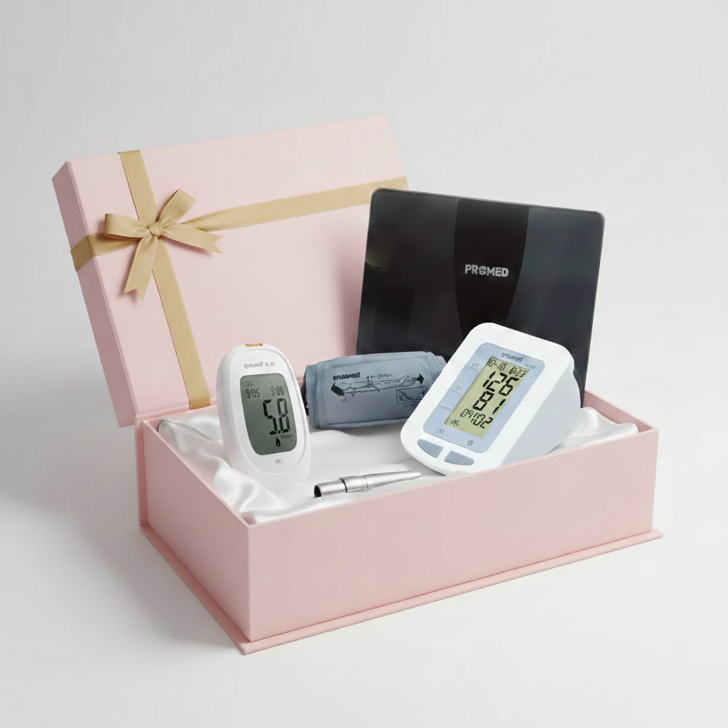 باقة ست الحبايب: جهاز ضغط وسكر Yuwell + ميزان Promed | هدايا صحية